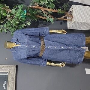 Vintage Cherokee 3/4 Sleeve Denim Button Up Knee Length Dress Size S